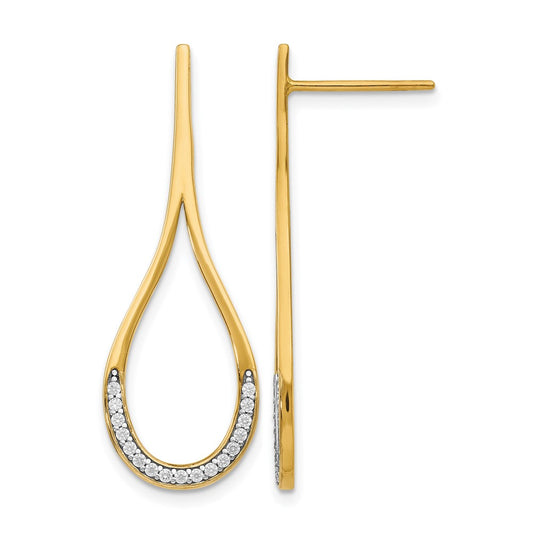 14K Yellow & Rhodium Cz Post Dangle Earrings