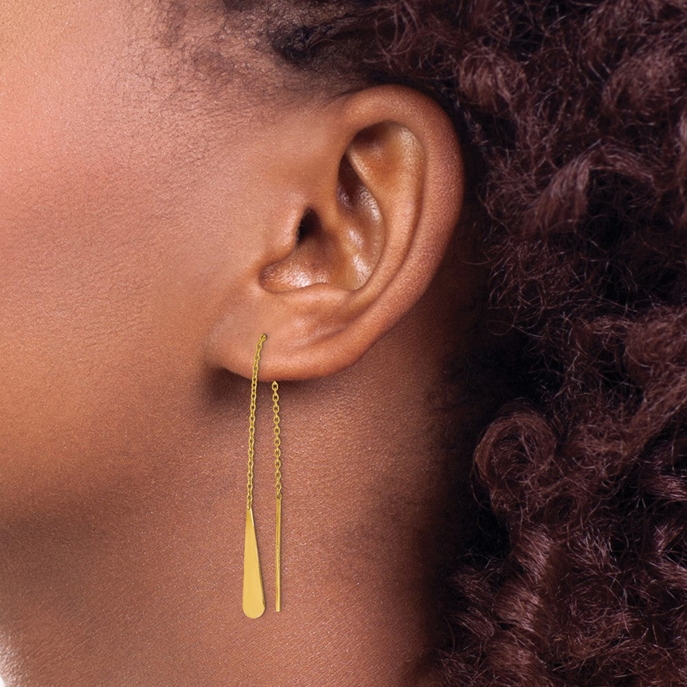 14K Yellow Gold Polished Tear Drop Threader Earrings