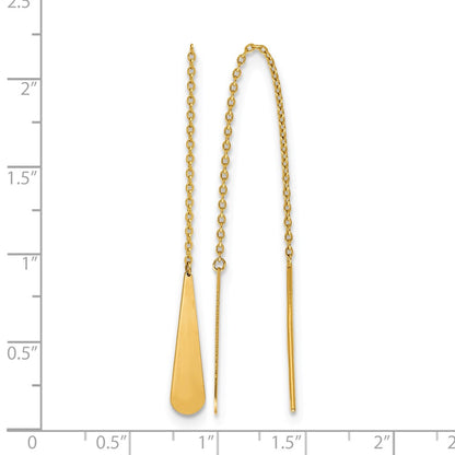 14K Yellow Gold Polished Tear Drop Threader Earrings