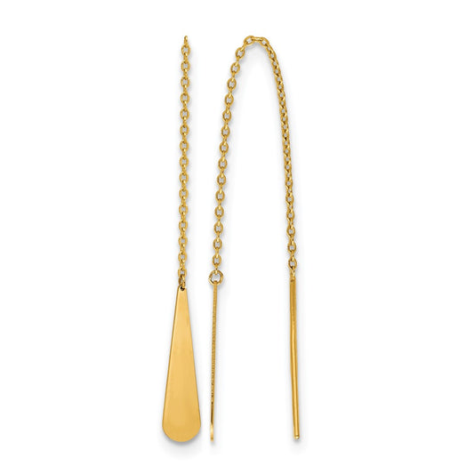 14K Yellow Gold Polished Tear Drop Threader Earrings