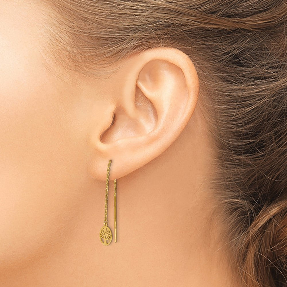 14K Yellow Gold Polished Tree Of Life Threader Earrings