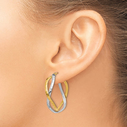 14K Yellow & Rhodium With Polished Criss Cross Hoop Earrings