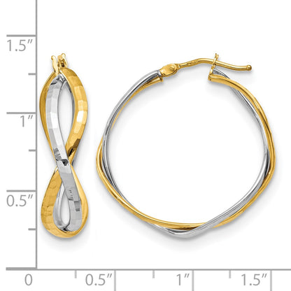 14K Yellow & Rhodium With Polished Criss Cross Hoop Earrings