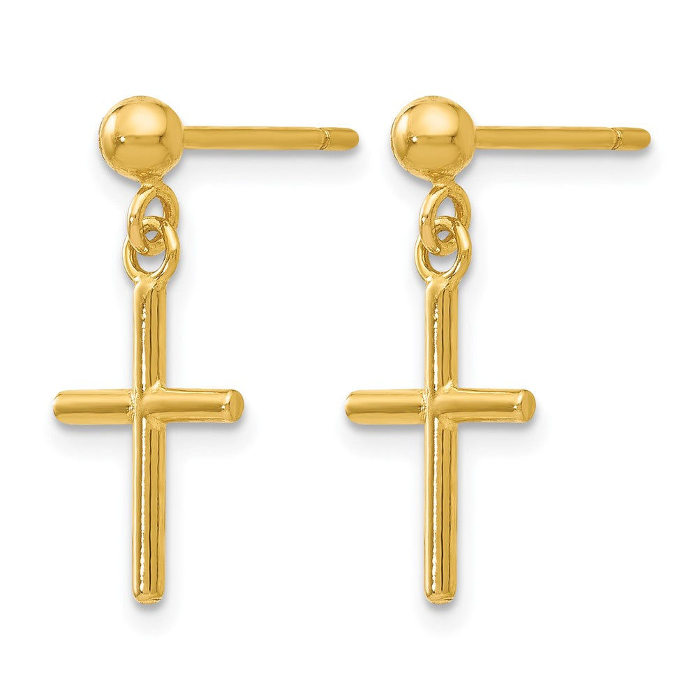 14K Yellow Gold Polished Cross Post Drop Earrings