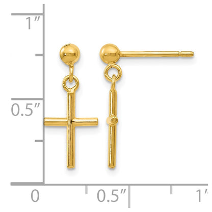 14K Yellow Gold Polished Cross Post Drop Earrings
