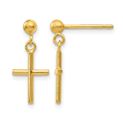 14K Yellow Gold Polished Cross Post Drop Earrings