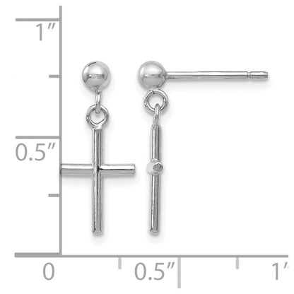 14K White Gold Cross Post Drop Earrings