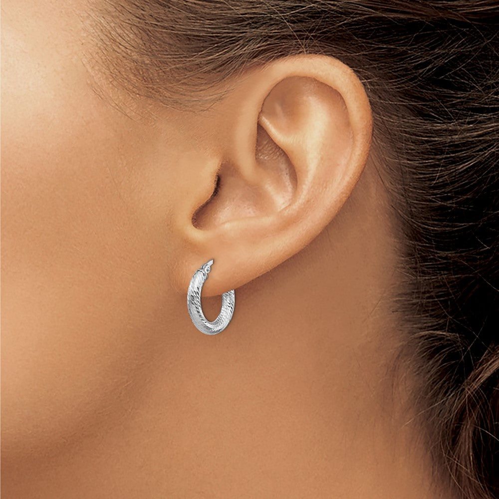 14K Yellow & Rhodium 3X10 With White Plating D/C Round Hoop Earrings