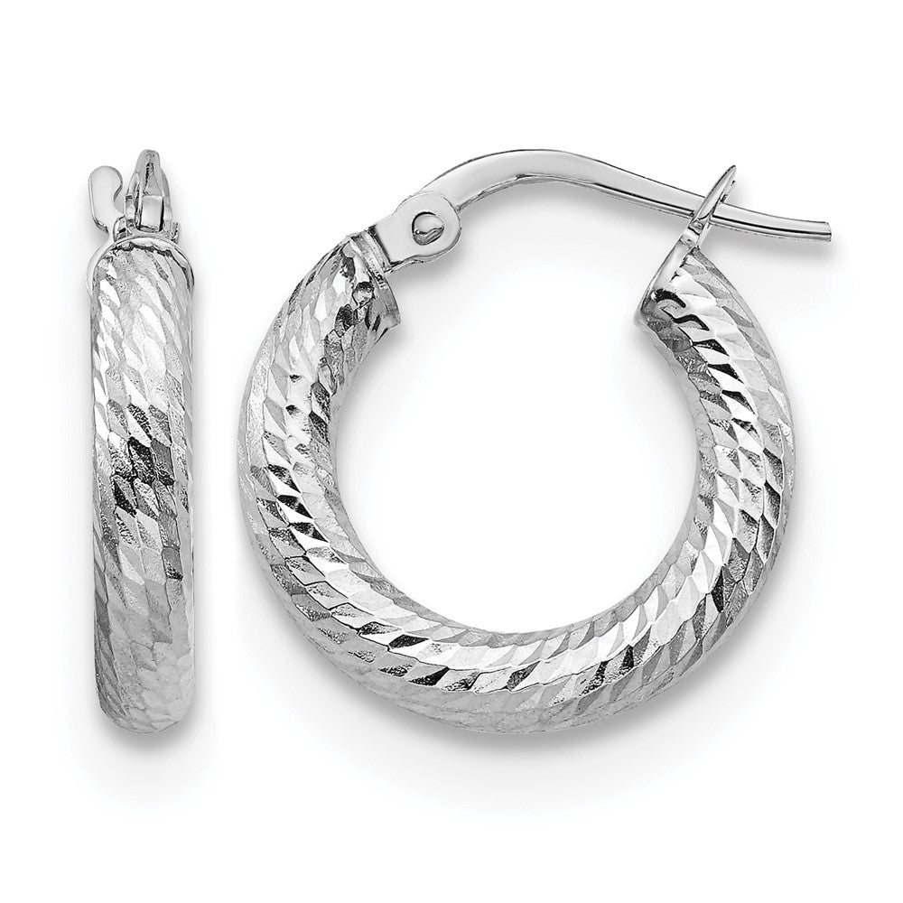 14K Yellow & Rhodium 3X10 With White Plating D/C Round Hoop Earrings