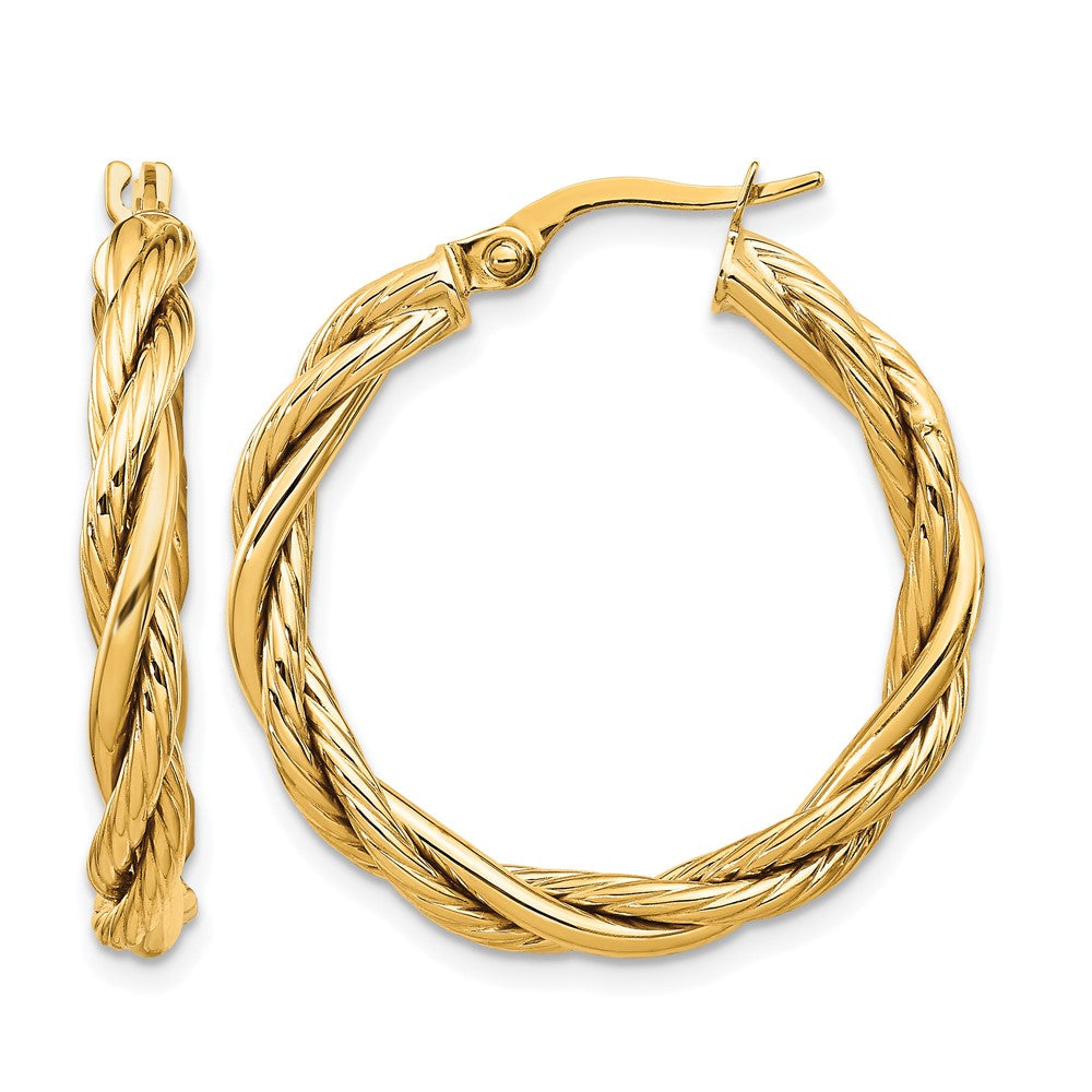 14K Yellow Gold Polished Twisted Hoop Earrings
