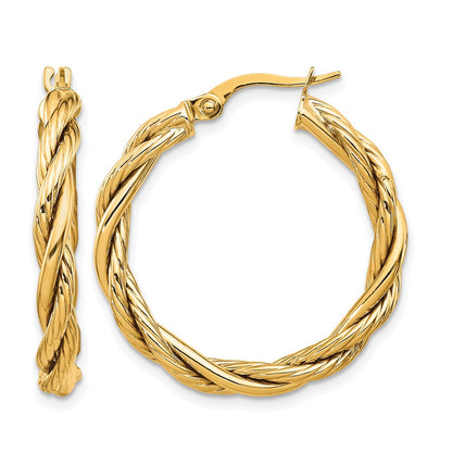 14K Yellow Gold Polished Twisted Hoop Earrings