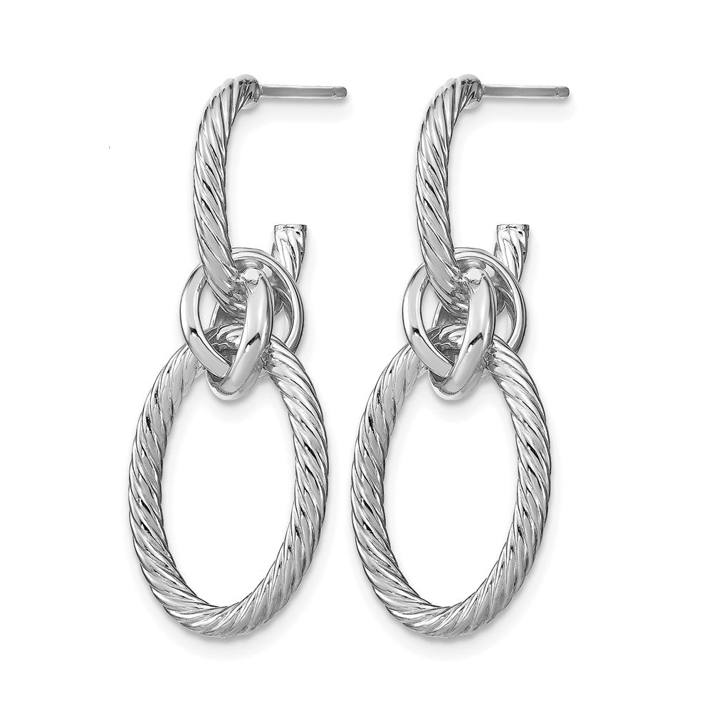 14K Yellow & Rhodium W/ White Plated Polished Textured Post Dangle Earrings