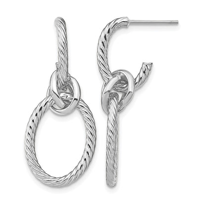 14K Yellow & Rhodium W/ White Plated Polished Textured Post Dangle Earrings