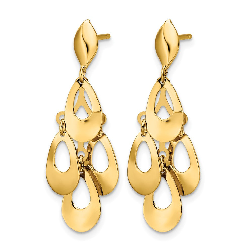 14K Yellow Gold Polished And Brushed Post Dangle Chandelier Earrings