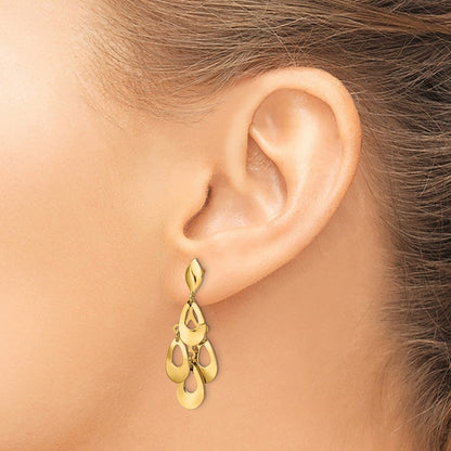 14K Yellow Gold Polished And Brushed Post Dangle Chandelier Earrings