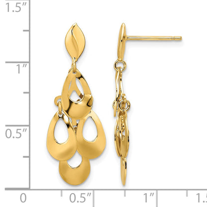 14K Yellow Gold Polished And Brushed Post Dangle Chandelier Earrings