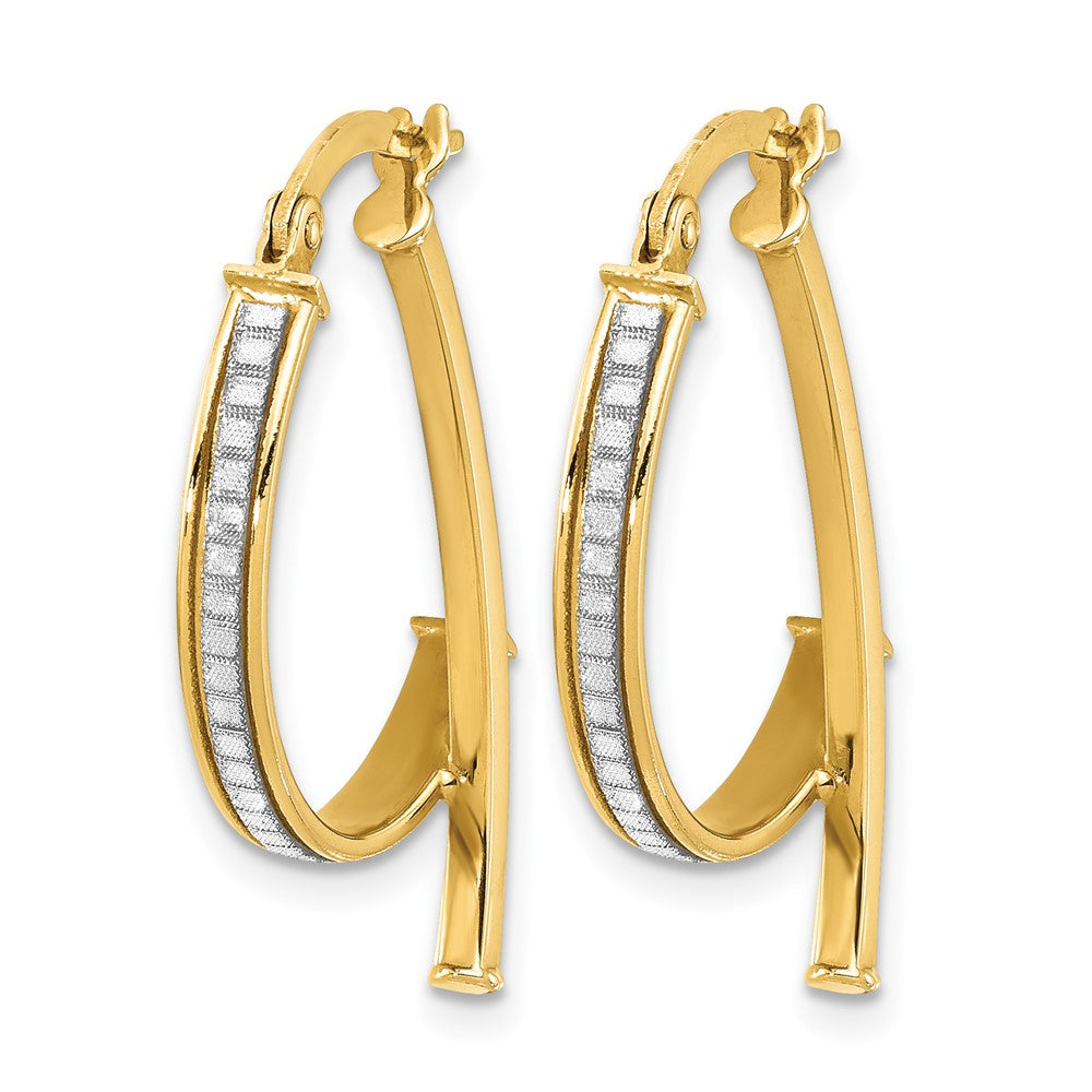 14K Yellow Gold Polished Glitter Infused Hoop Earrings