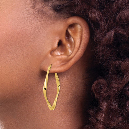14K Yellow Gold Polished Twisted Square Hoop Earrings