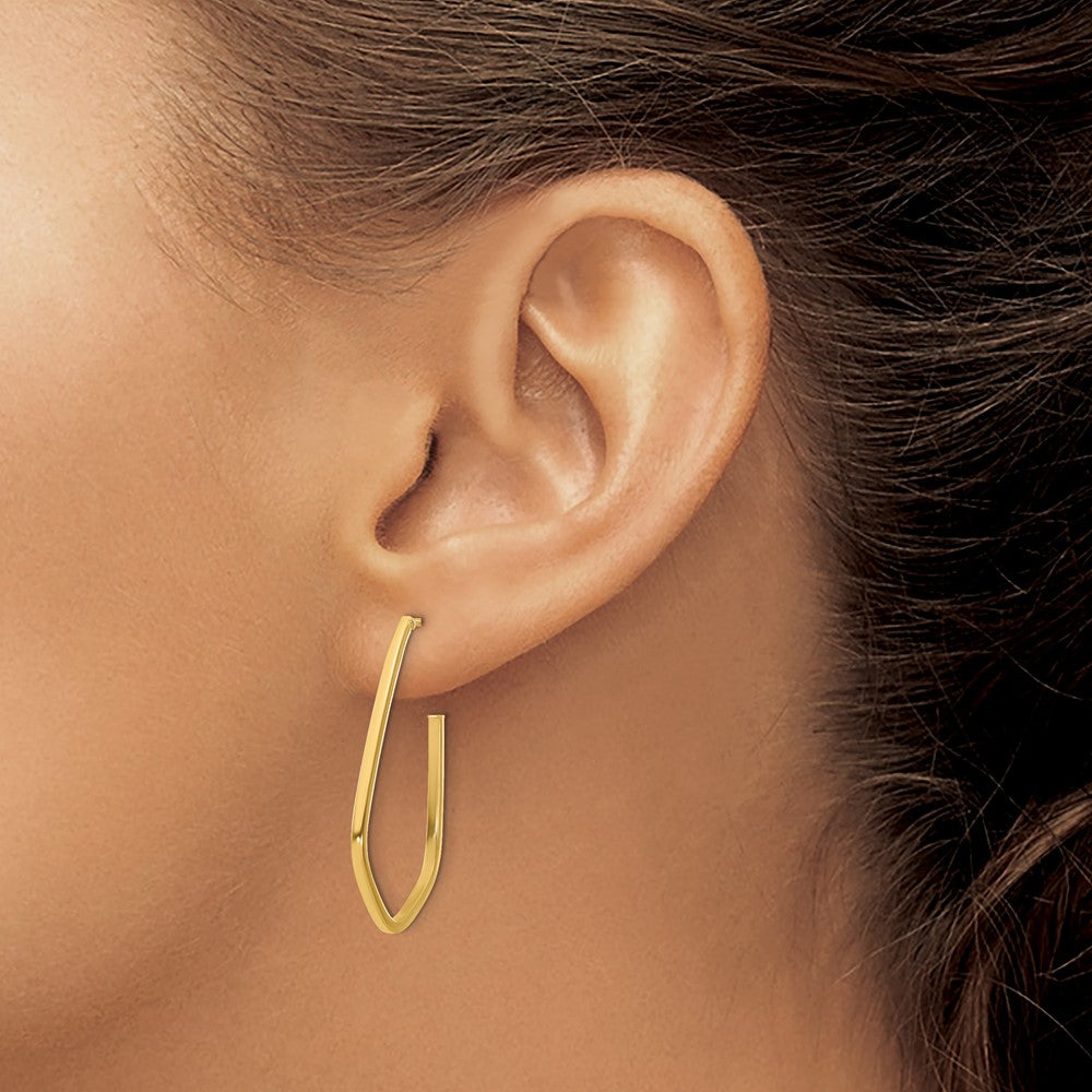 14K Yellow Gold Polished Geometric Shaped J Hoop Post Earrings