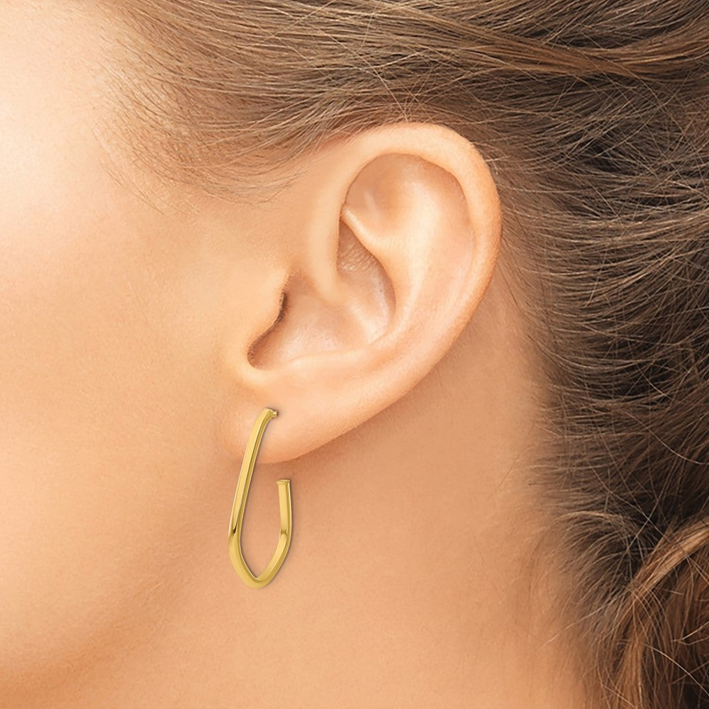 14K Yellow Gold Polished Geometric Shaped J Hoop Post Earrings