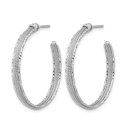 14K White Gold Diamond Cut And Textured Post Hoop Earrings