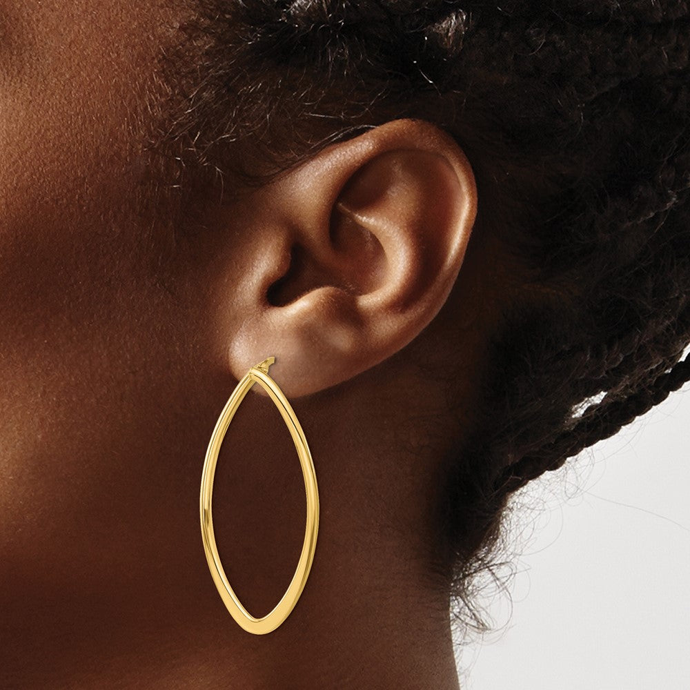 14K Yellow Gold Polished Oval Hoop Earrings