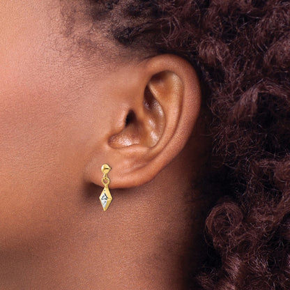 14K Yellow & Rhodium And White Polished Post Dangle Earrings