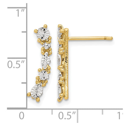 14K Yellow & Rhodium And White Polished Diamond Cut Post Earrings