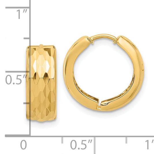 14K Yellow Gold Diamond Cut Hinged Huggie Earrings