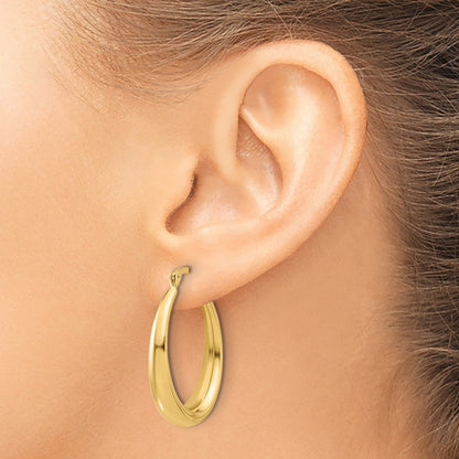 14K Yellow Gold Polished Oval Hoop Earrings