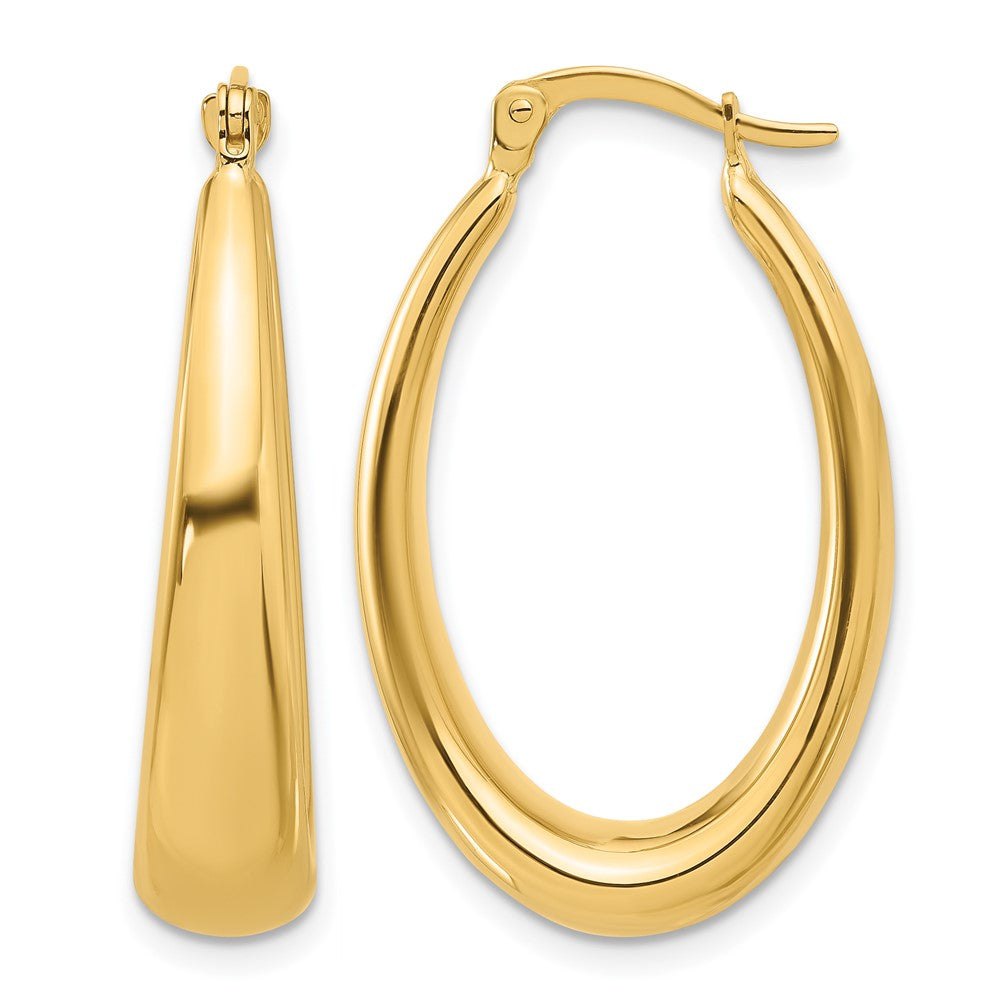 14K Yellow Gold Polished Oval Hoop Earrings