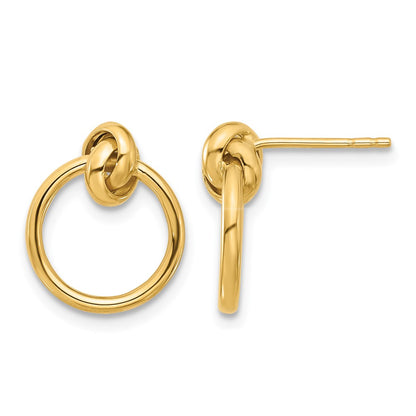 14K Yellow Gold Polished Knot Circle Drop Post Earrings