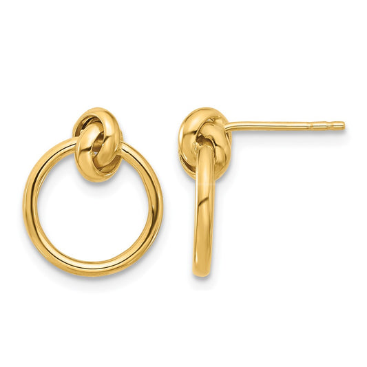 14K Yellow Gold Polished Knot Circle Drop Post Earrings