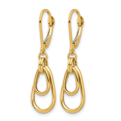 14K Yellow Gold Polished Teardrop Dangle Leverback Earrings