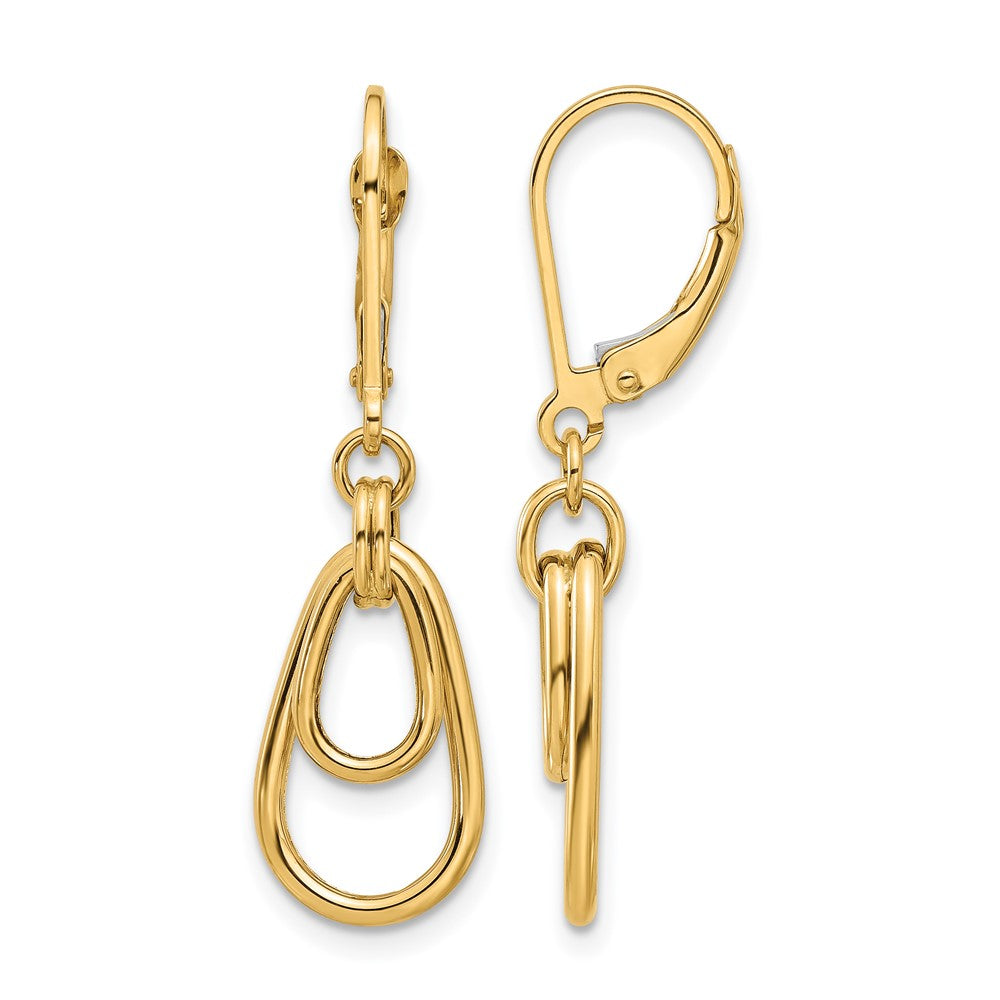 14K Yellow Gold Polished Teardrop Dangle Leverback Earrings