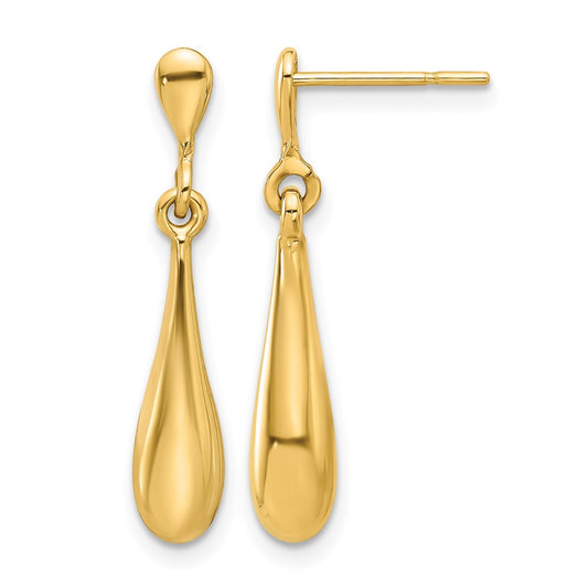 14K Yellow Gold Polished Teardrop Post Dangle Earrings