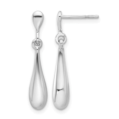 14K White Gold Polished Teardrop Post Dangle Earrings