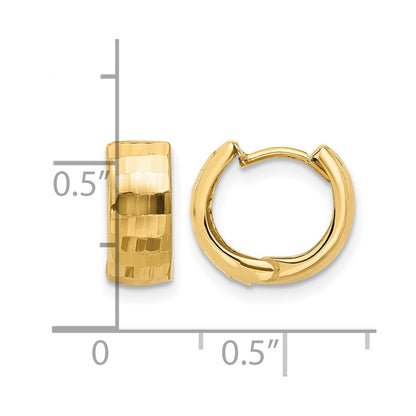 14K Yellow Gold Polished And Diamond Cut Huggie Hoop Earrings