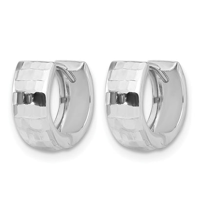 14K White Gold Polished And Diamond Cut Huggie Hoop Earrings