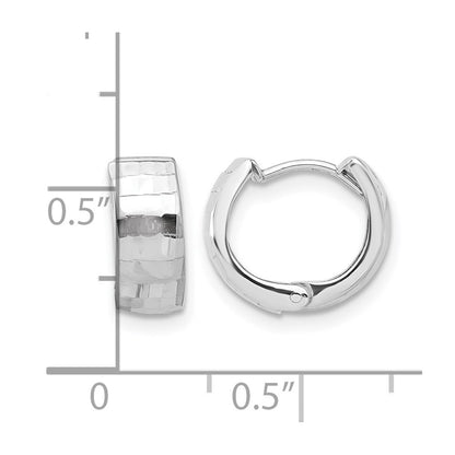 14K White Gold Polished And Diamond Cut Huggie Hoop Earrings