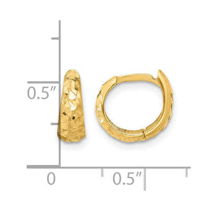 14K Yellow Gold Polished And Diamond Cut Huggie Hoop Earrings