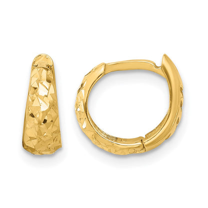 14K Yellow Gold Polished And Diamond Cut Huggie Hoop Earrings