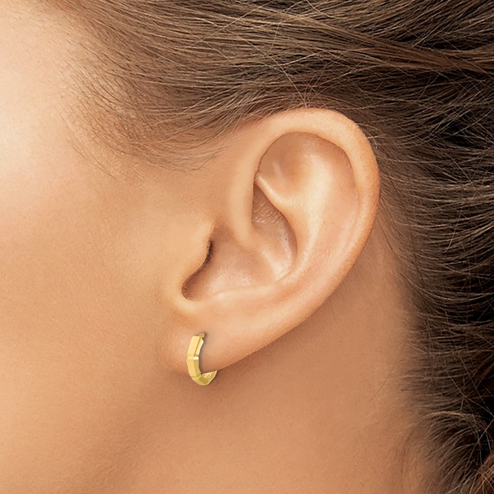 14K Yellow Gold Polished And Diamond Cut Huggie Hoop Earrings