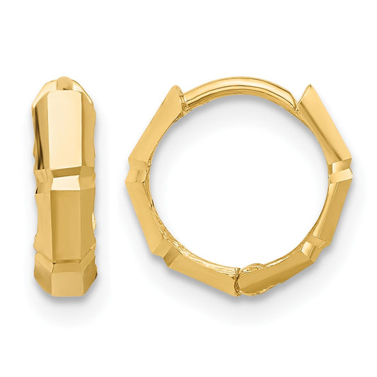 14K Yellow Gold Polished And Diamond Cut Huggie Hoop Earrings