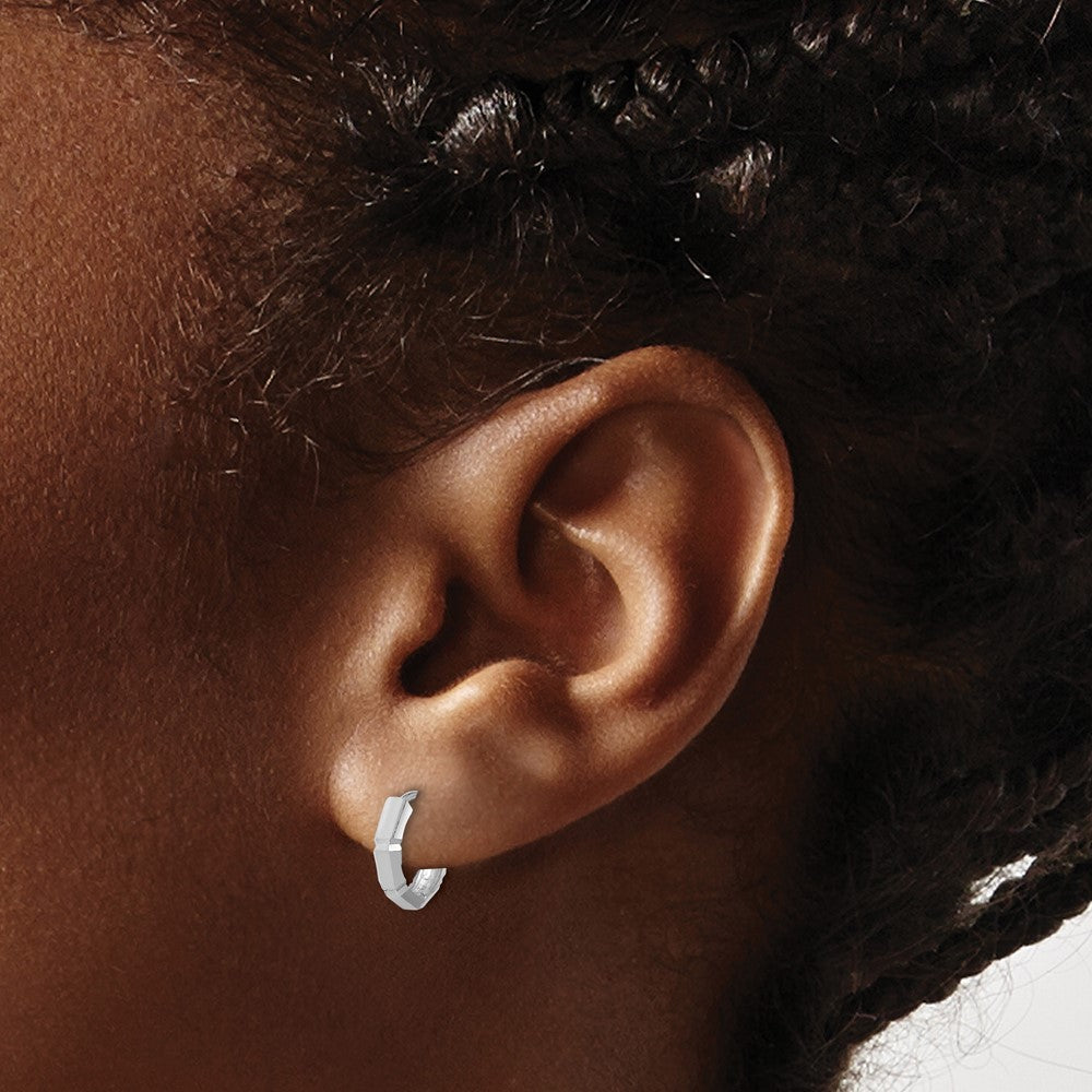 14K White Gold Polished/Diamond Cut Huggie Hoop Earrings