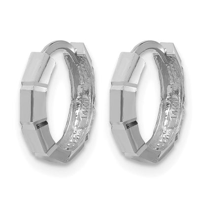 14K White Gold Polished/Diamond Cut Huggie Hoop Earrings
