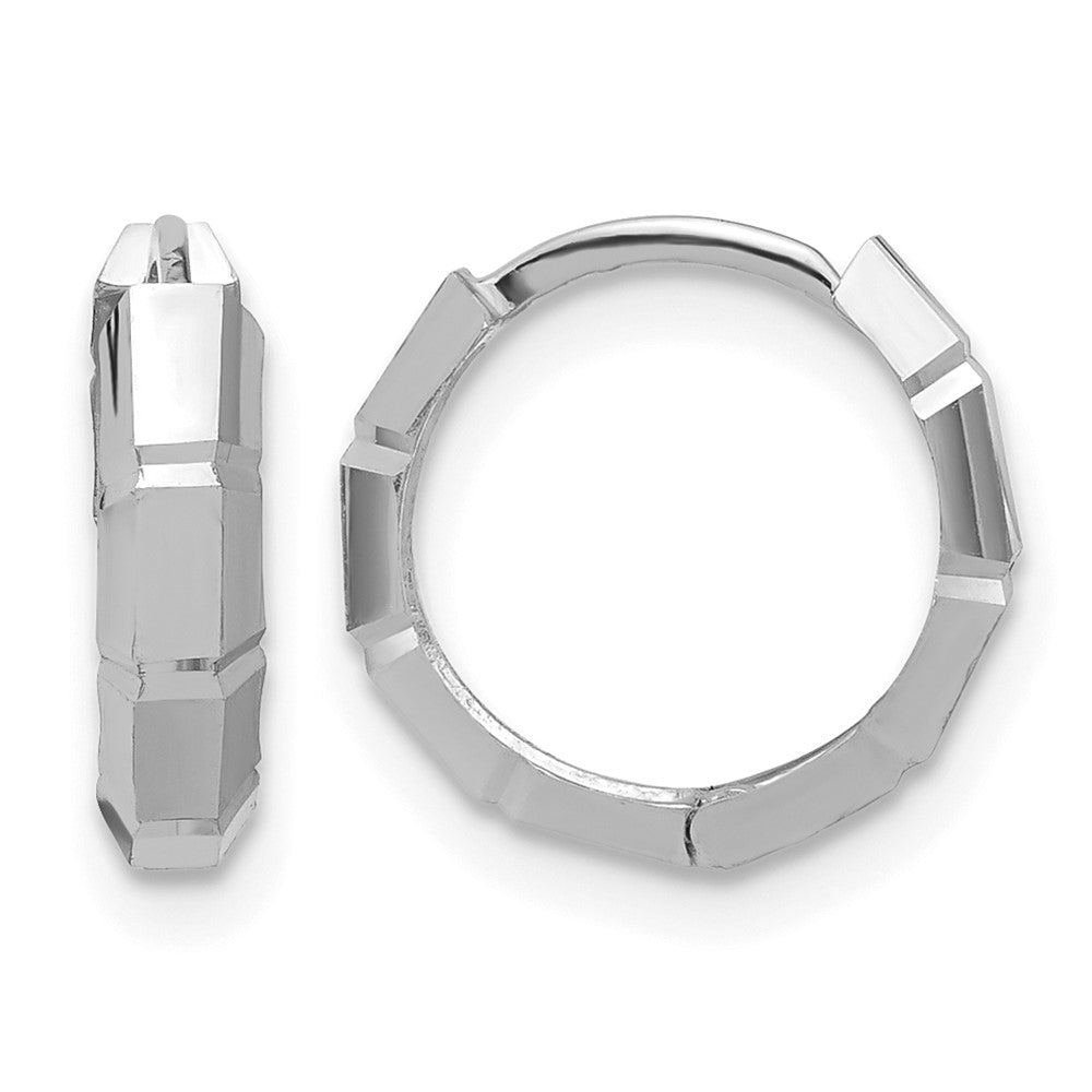 14K White Gold Polished/Diamond Cut Huggie Hoop Earrings