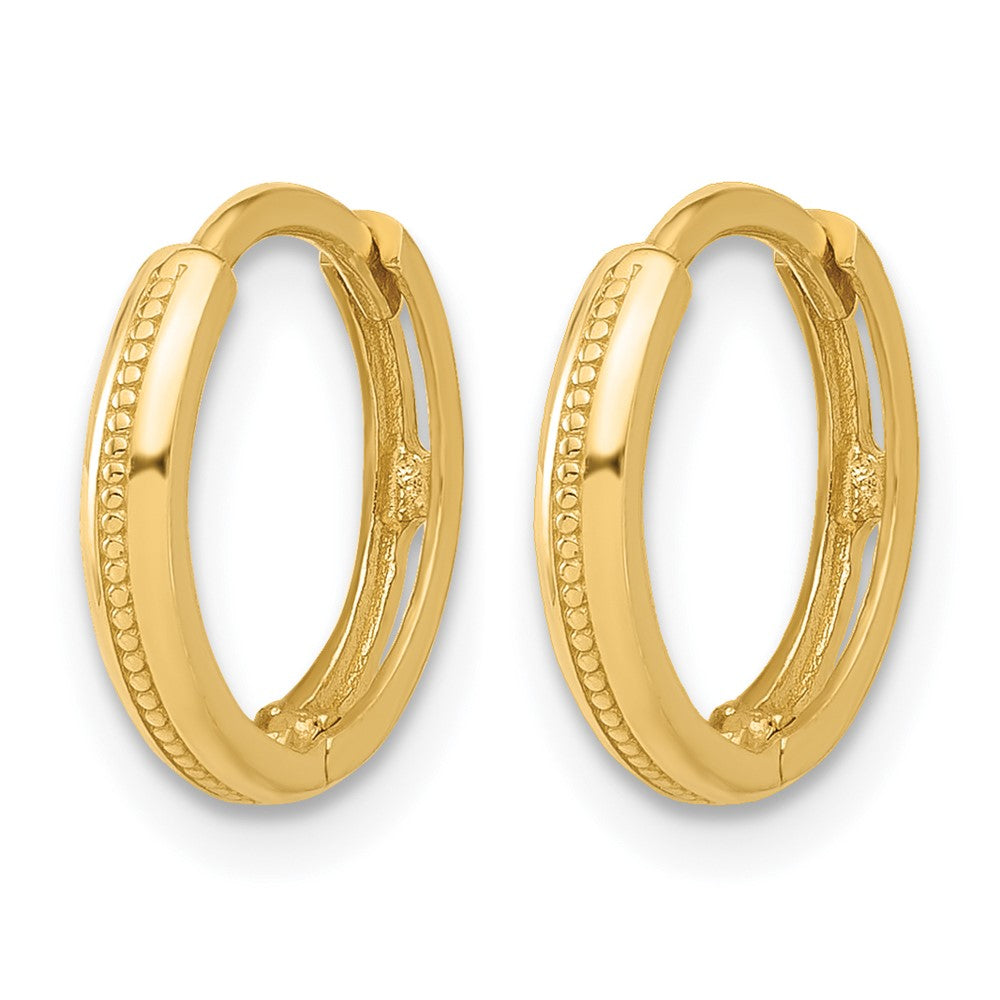 14K Yellow Gold Polished And Textured Huggie Hoop Earrings