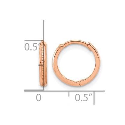14K Rose Gold Polished And Textured Huggie Hoop Earrings