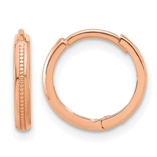 14K Rose Gold Polished And Textured Huggie Hoop Earrings